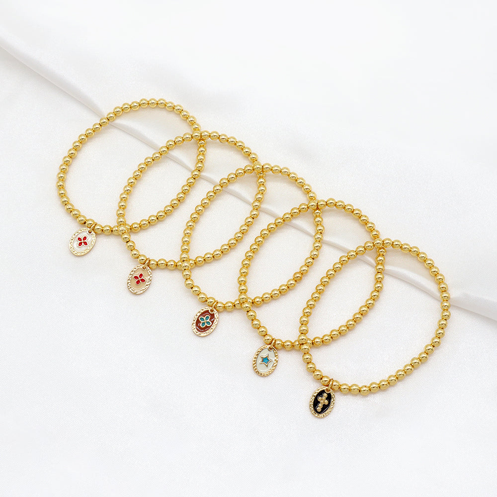 Handmade Customizable Brass Beads Bracelet With Brass Charms
