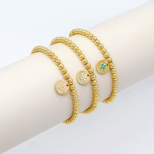 Handmade Customizable Brass Beads Bracelet With Brass Charms