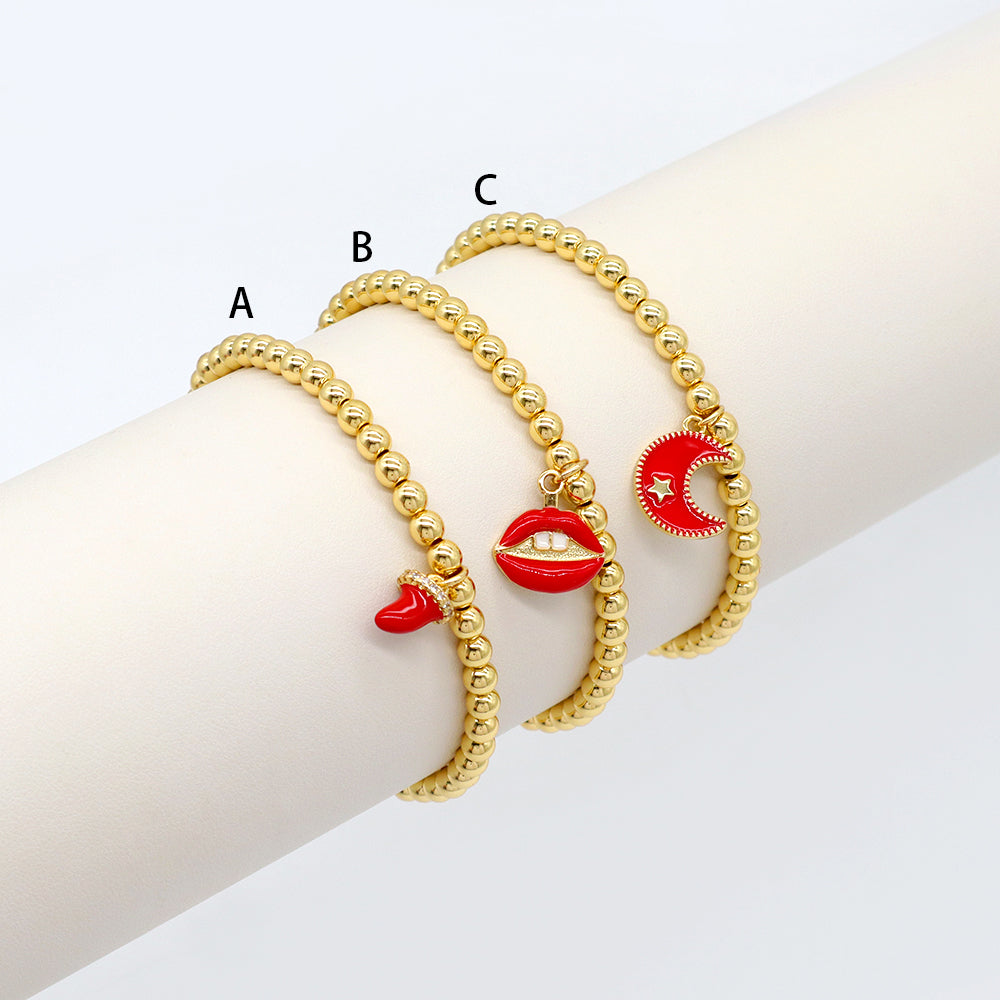 Handmade Customizable Brass Beads Bracelet With Brass Charms