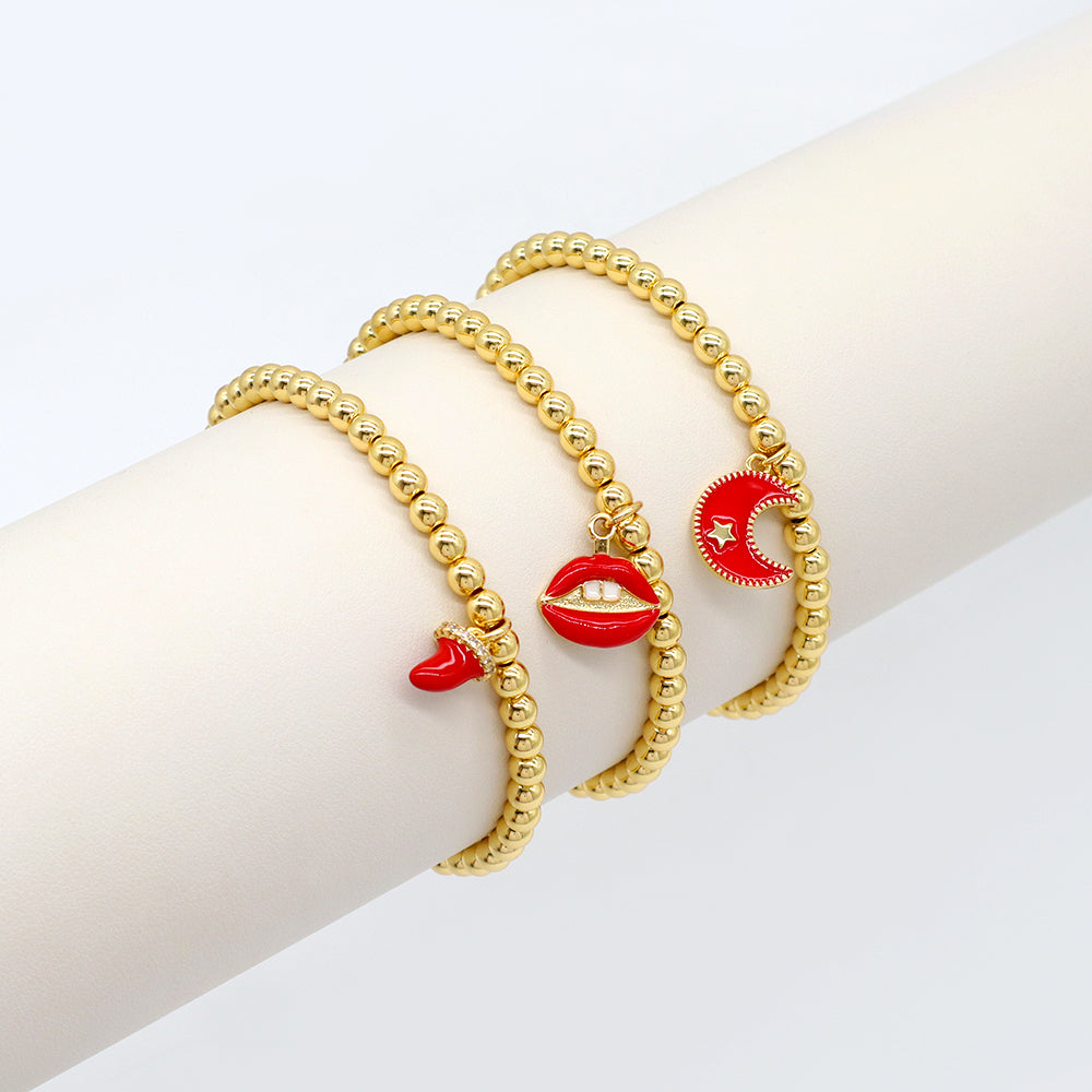 Handmade Customizable Brass Beads Bracelet With Brass Charms