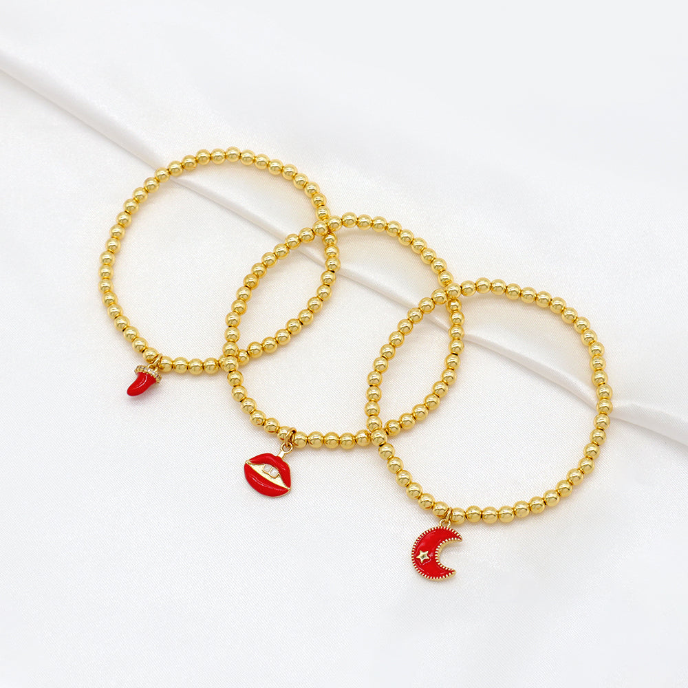 Handmade Customizable Brass Beads Bracelet With Brass Charms