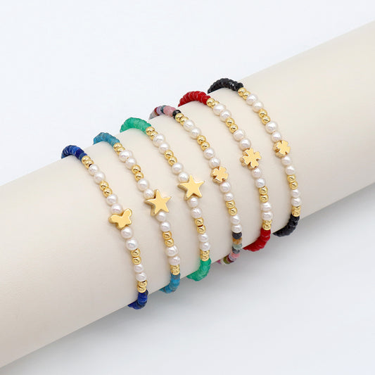 Handmade Customizable Natural Stone Beads Bracelet With Fresh Water Pearl