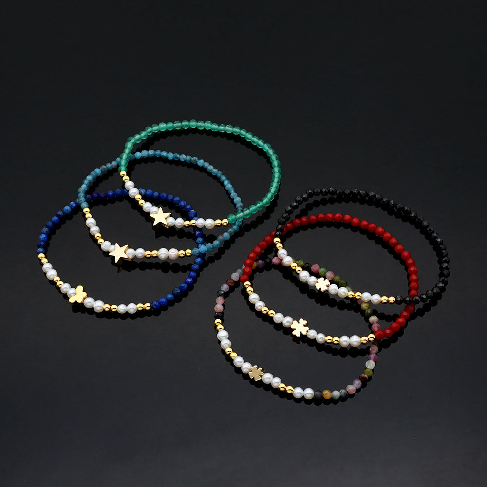 Handmade Customizable Natural Stone Beads Bracelet With Fresh Water Pearl