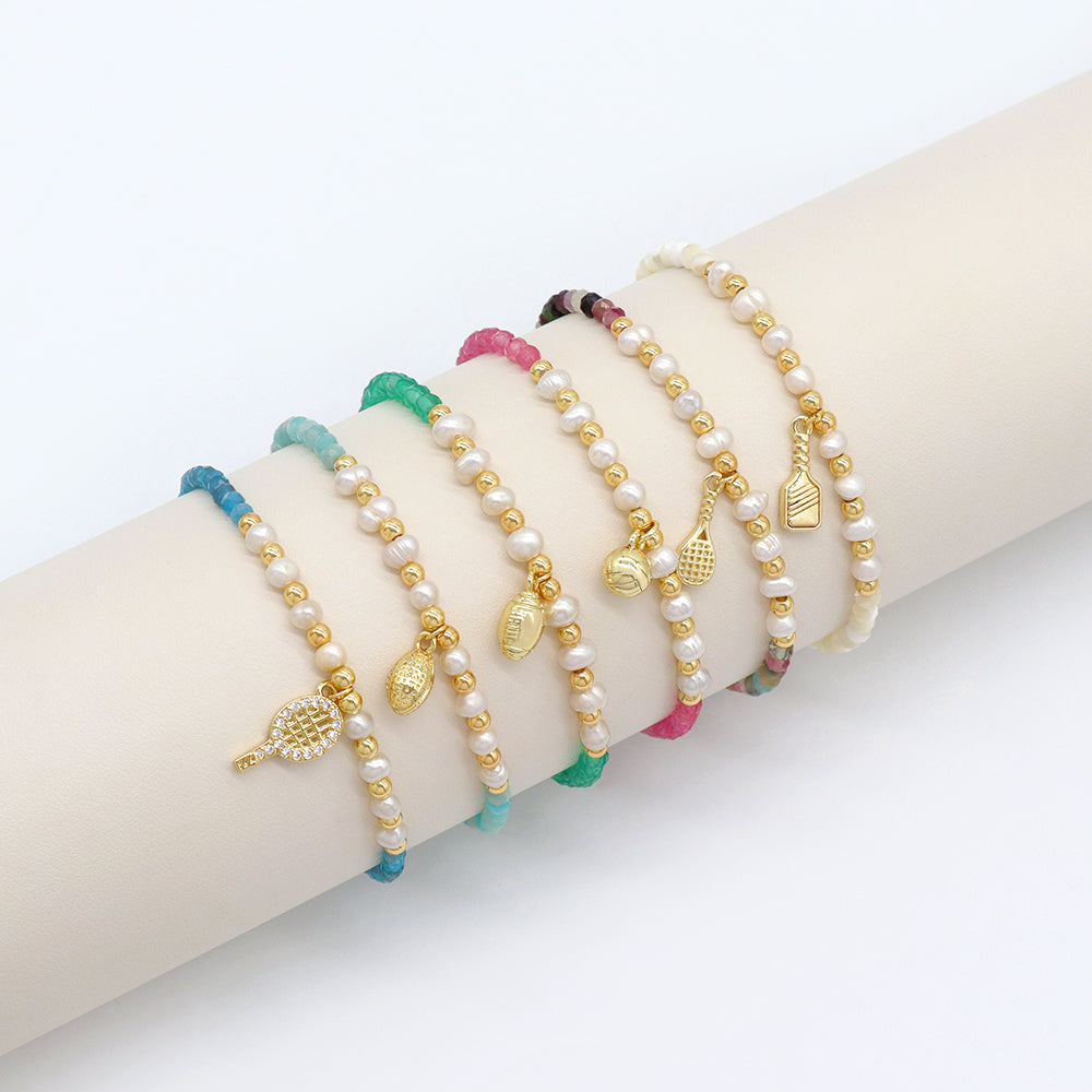 Handmade Customizable Natural Stone Beads Bracelet With Fresh Water Pearl