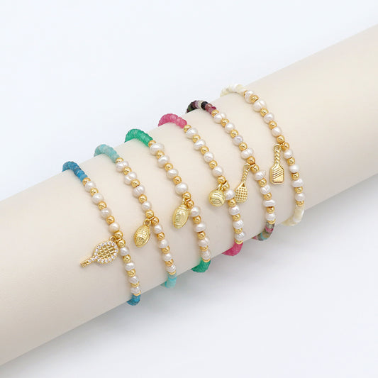 Handmade Customizable Natural Stone Beads Bracelet With Fresh Water Pearl