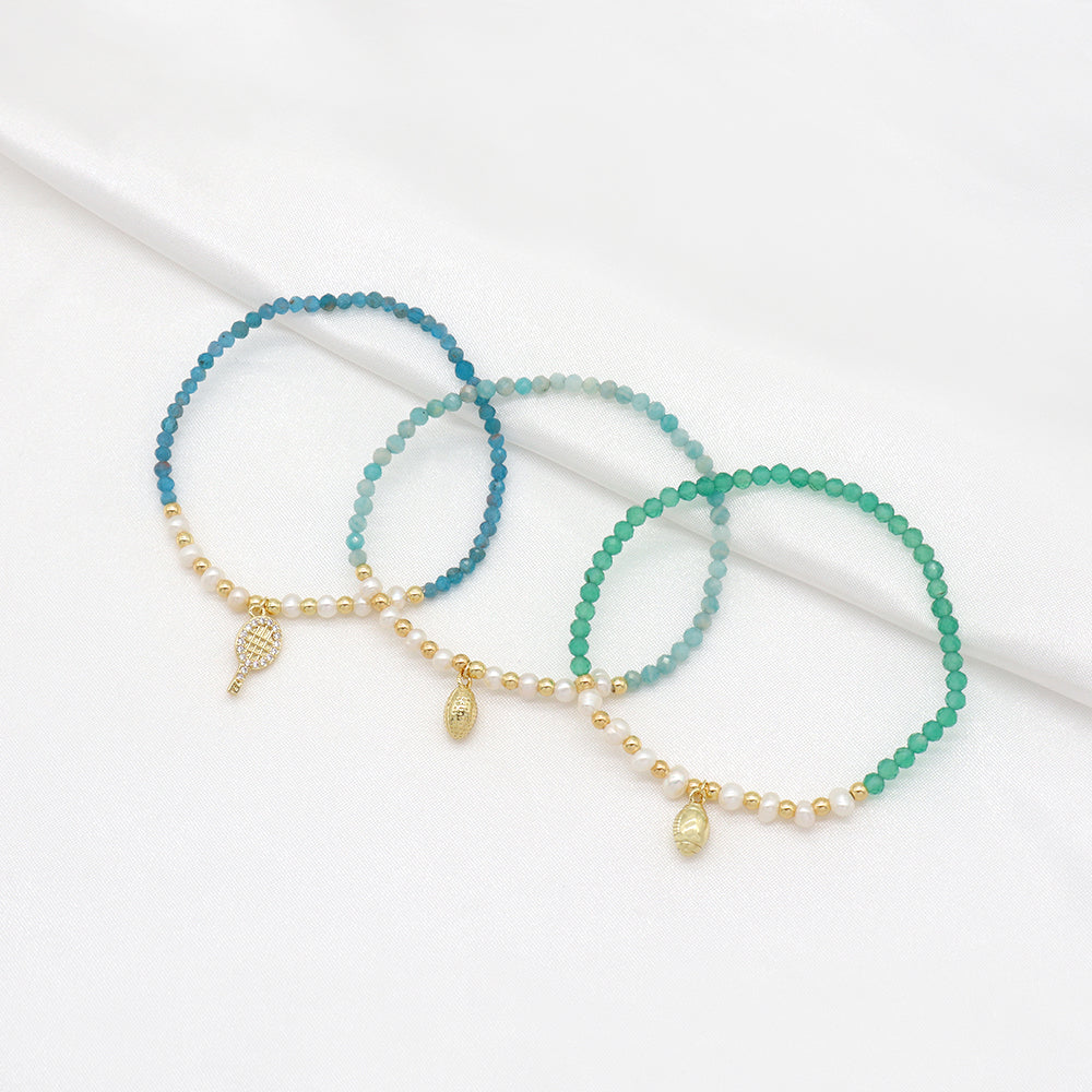 Handmade Customizable Natural Stone Beads Bracelet With Fresh Water Pearl