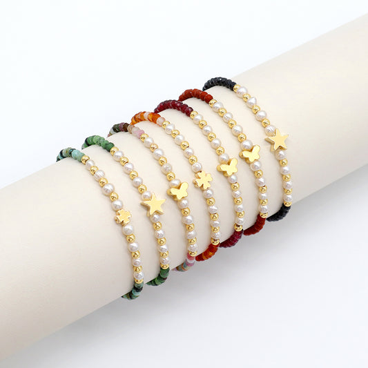 Handmade Customizable Natural Stone Beads Bracelet With Fresh Water Pearl