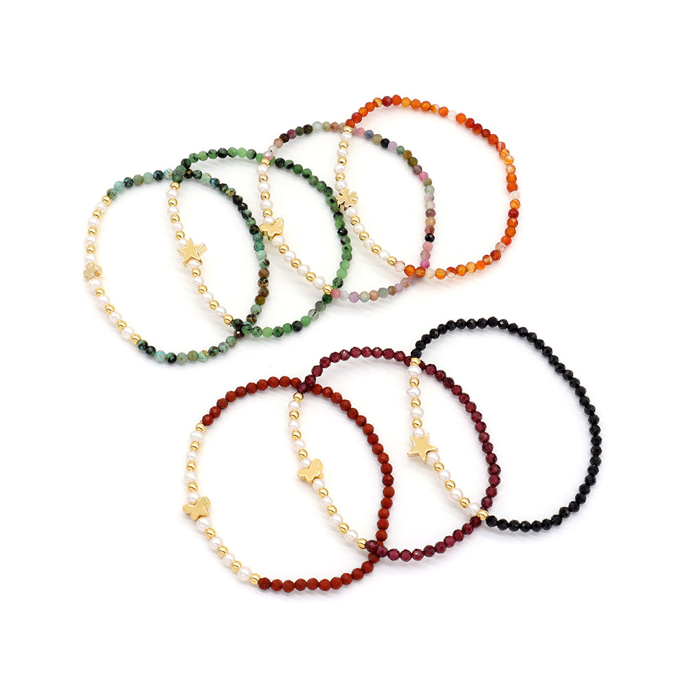 Handmade Customizable Natural Stone Beads Bracelet With Fresh Water Pearl