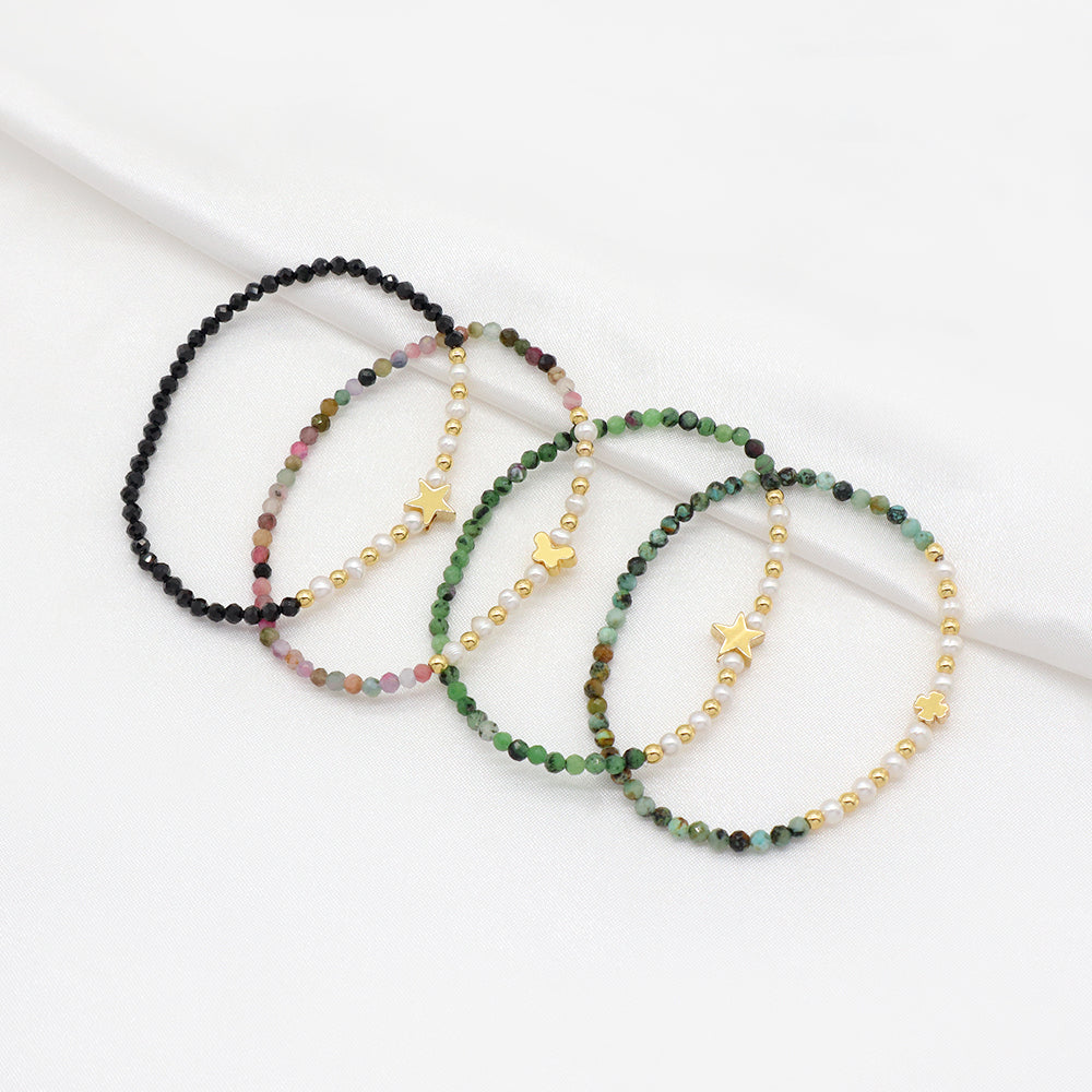 Handmade Customizable Natural Stone Beads Bracelet With Fresh Water Pearl