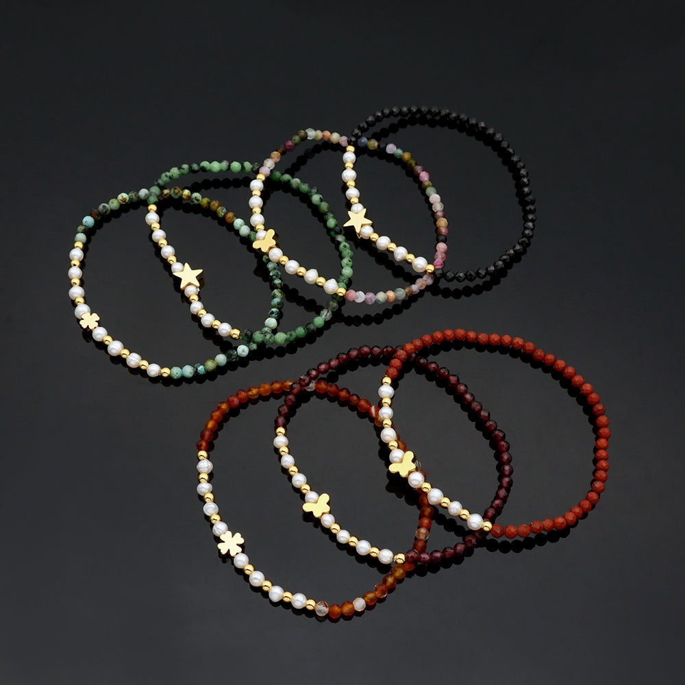 Handmade Customizable Natural Stone Beads Bracelet With Fresh Water Pearl