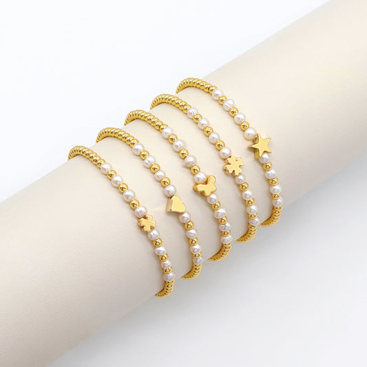 Handmade Customizable Brass Bracelet With Fresh Water Pearl