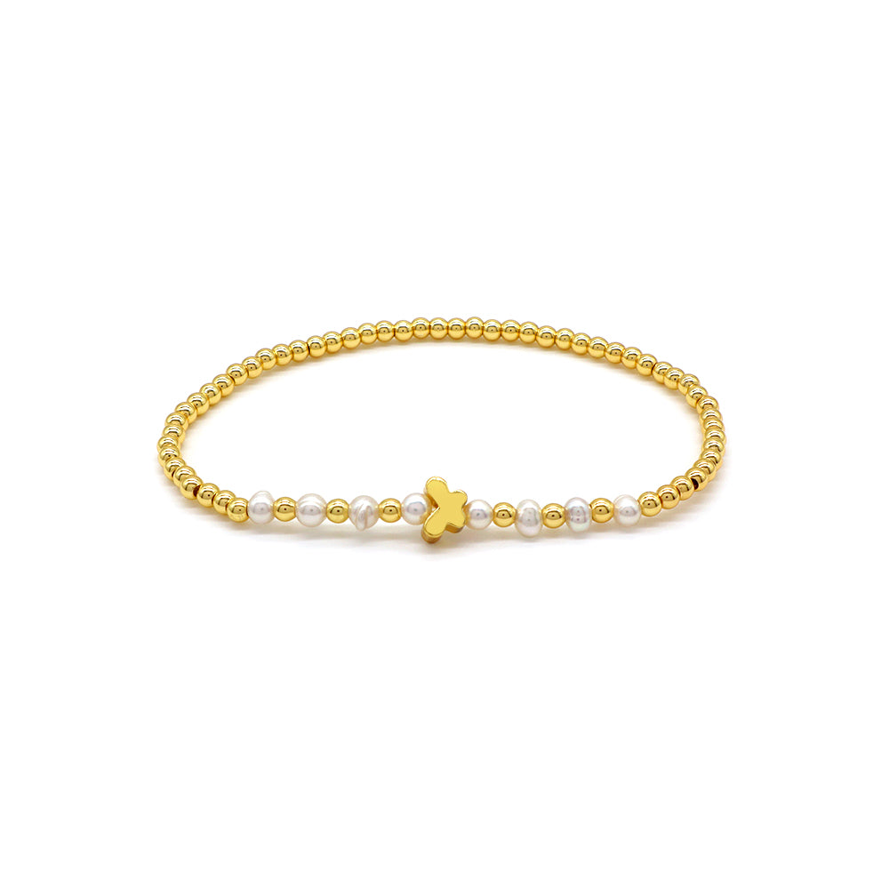 Handmade Customizable Brass Bracelet With Fresh Water Pearl