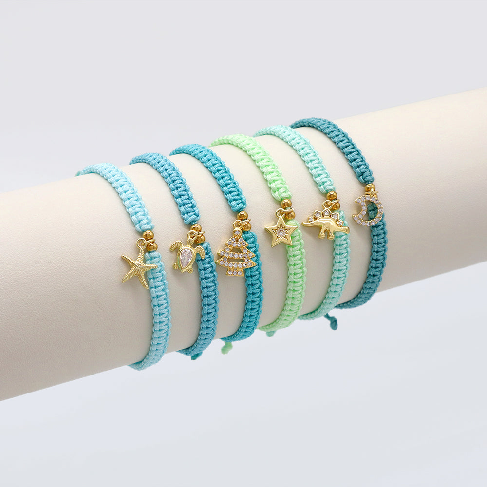 Handmade Customizable Brass Charm Bracelet With Cotton Wire