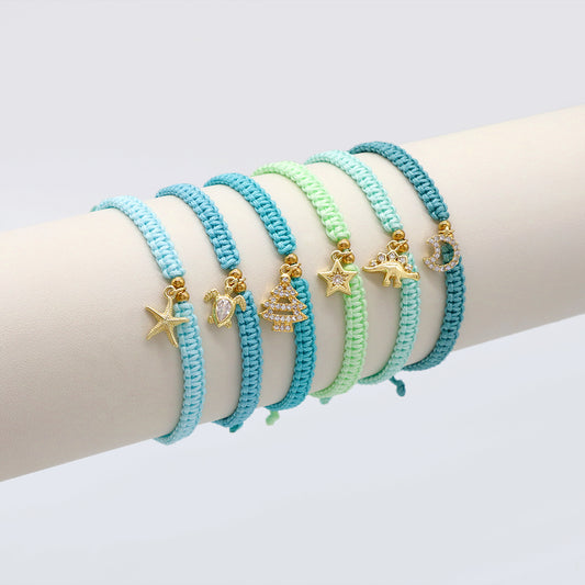 Handmade Customizable Brass Charm Bracelet With Cotton Wire