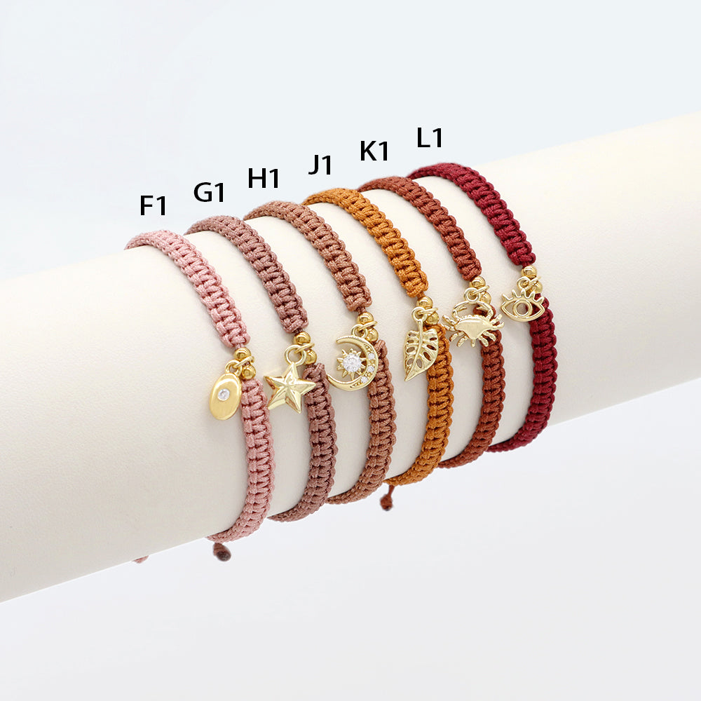 Handmade Customizable Brass Charm Bracelet With Cotton Wire