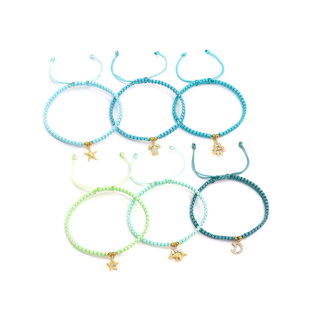 Handmade Customizable Brass Charm Bracelet With Cotton Wire