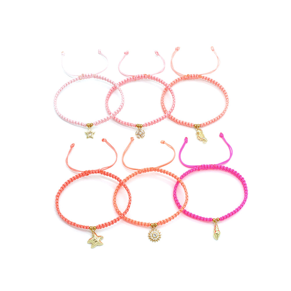 Handmade Customizable Brass Charm Bracelet With Cotton Wire