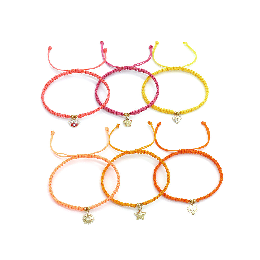 Handmade Customizable Brass Charm Bracelet With Cotton Wire