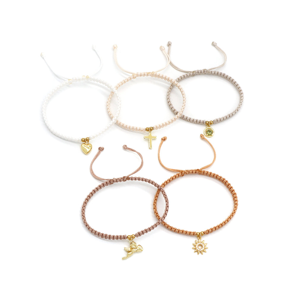 Handmade Customizable Brass Charm Bracelet With Cotton Wire