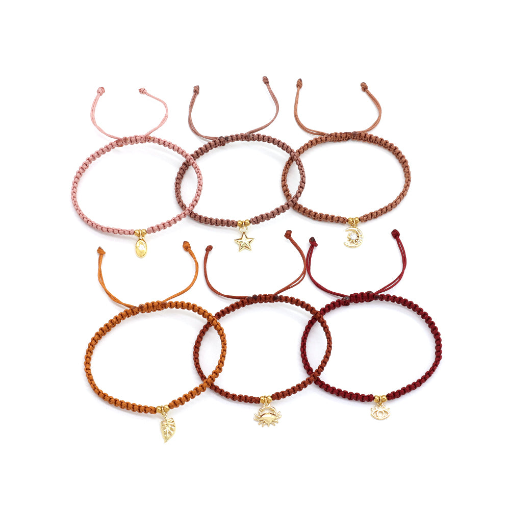 Handmade Customizable Brass Charm Bracelet With Cotton Wire