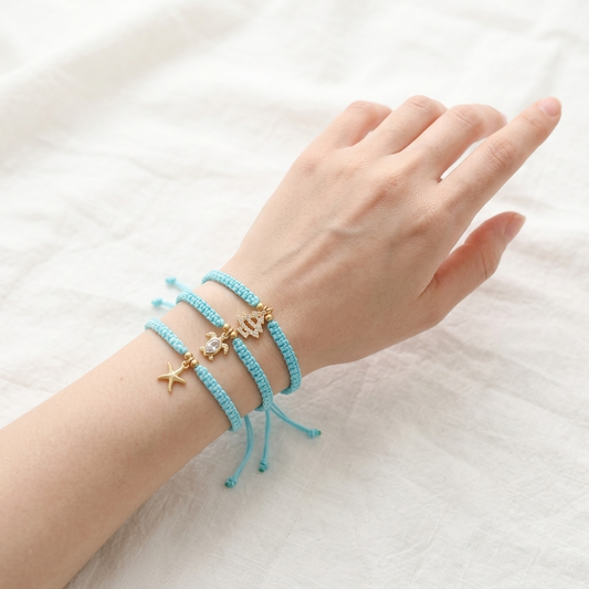Handmade Customizable Brass Charm Bracelet With Cotton Wire