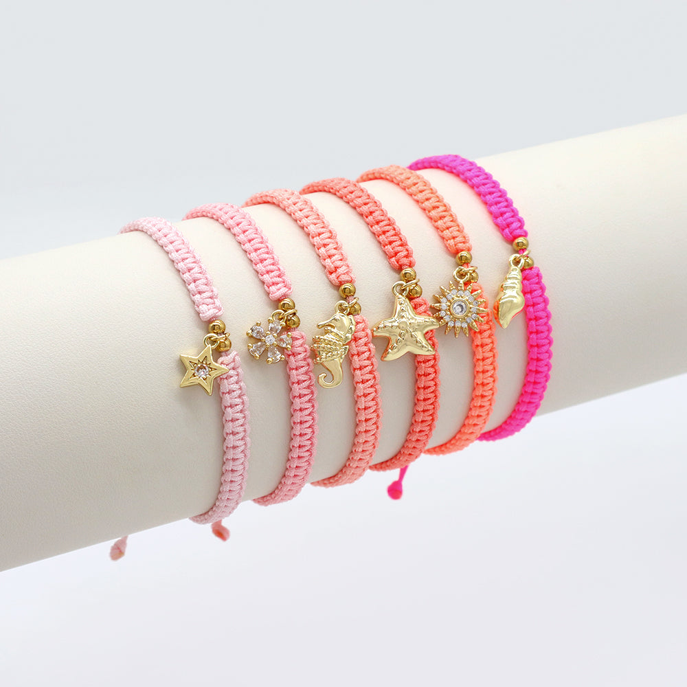 Handmade Customizable Brass Charm Bracelet With Cotton Wire