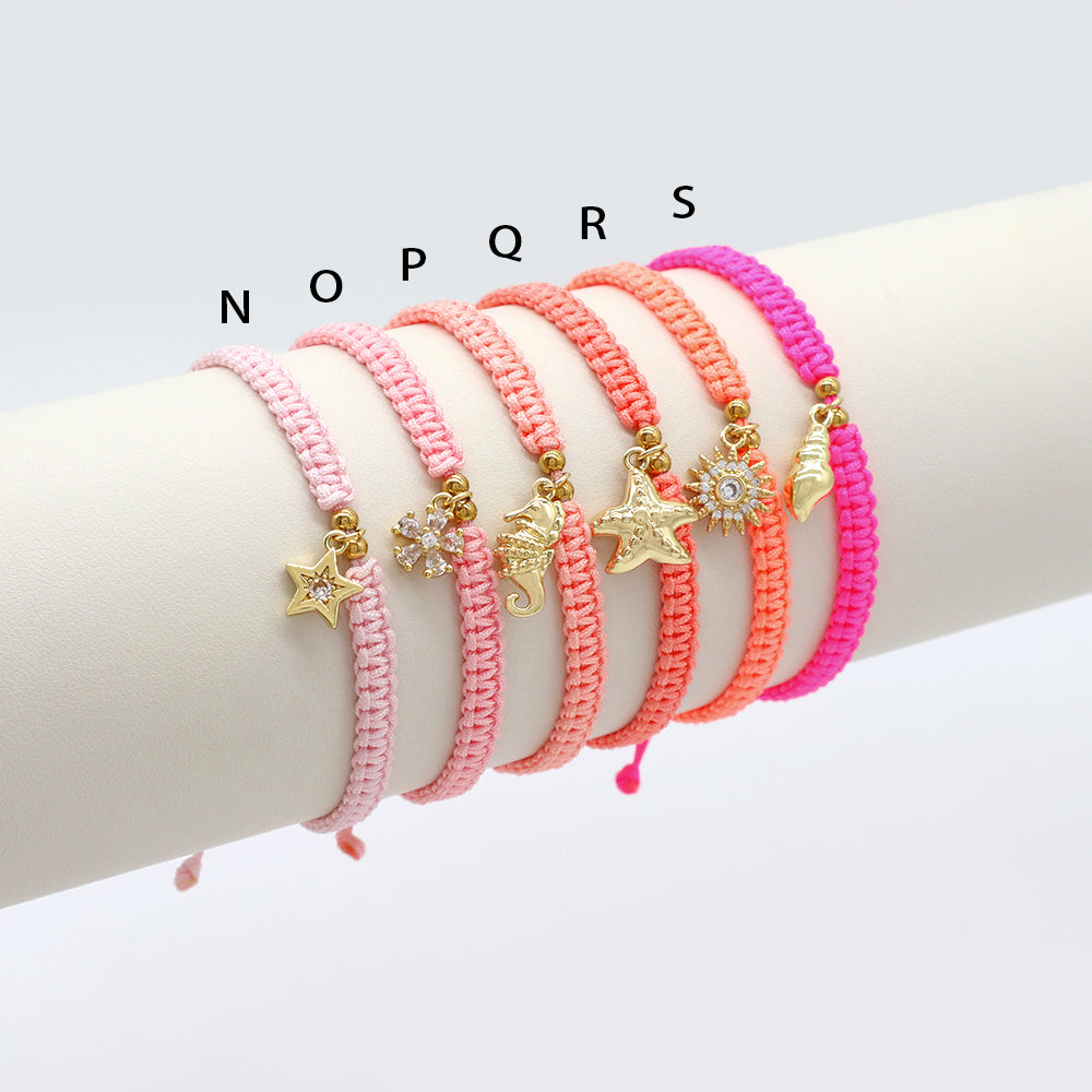 Handmade Customizable Brass Charm Bracelet With Cotton Wire