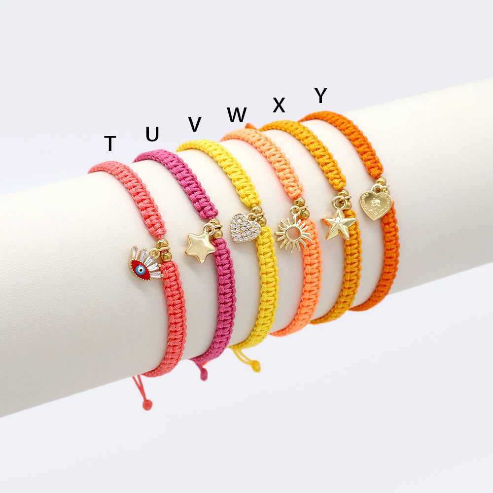 Handmade Customizable Brass Charm Bracelet With Cotton Wire