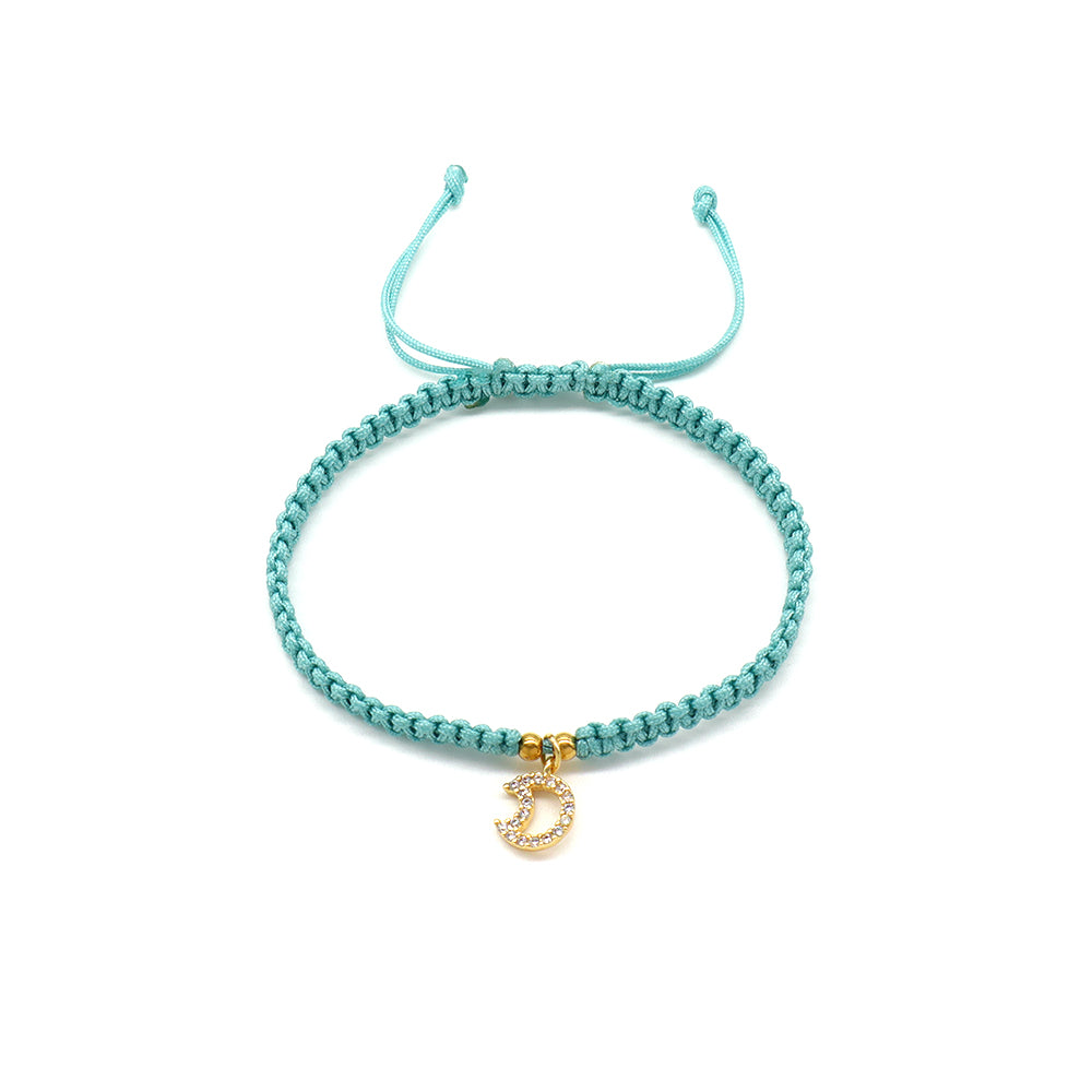 Handmade Customizable Brass Charm Bracelet With Cotton Wire