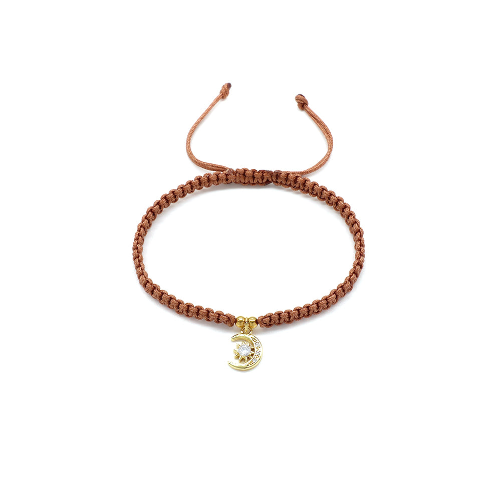 Handmade Customizable Brass Charm Bracelet With Cotton Wire