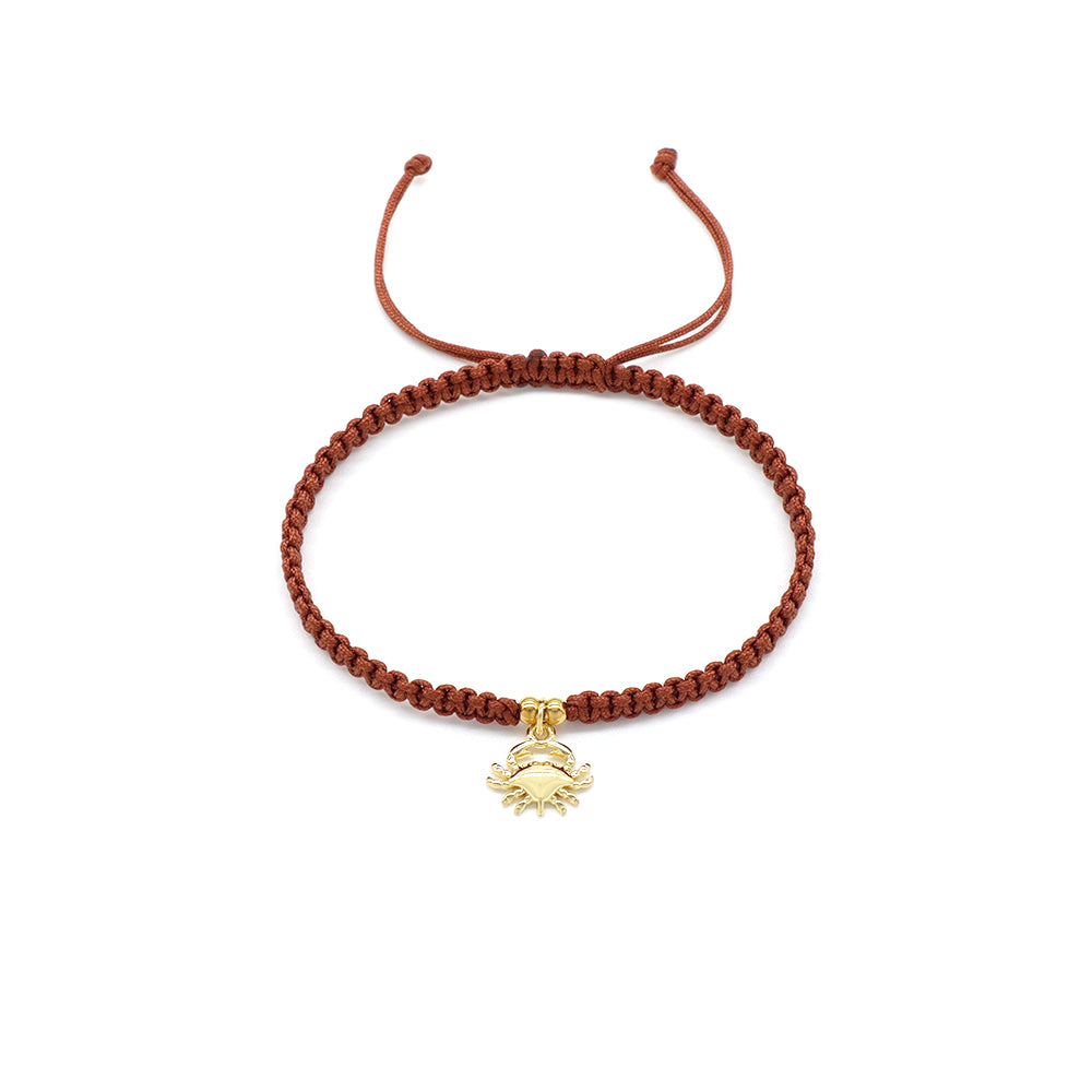 Handmade Customizable Brass Charm Bracelet With Cotton Wire