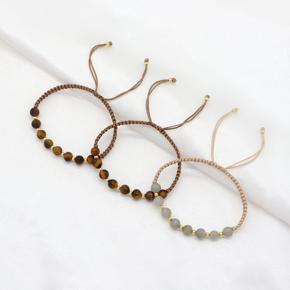 Handmade Customizable Natural Stone Beads Bracelet With Cotton Wire