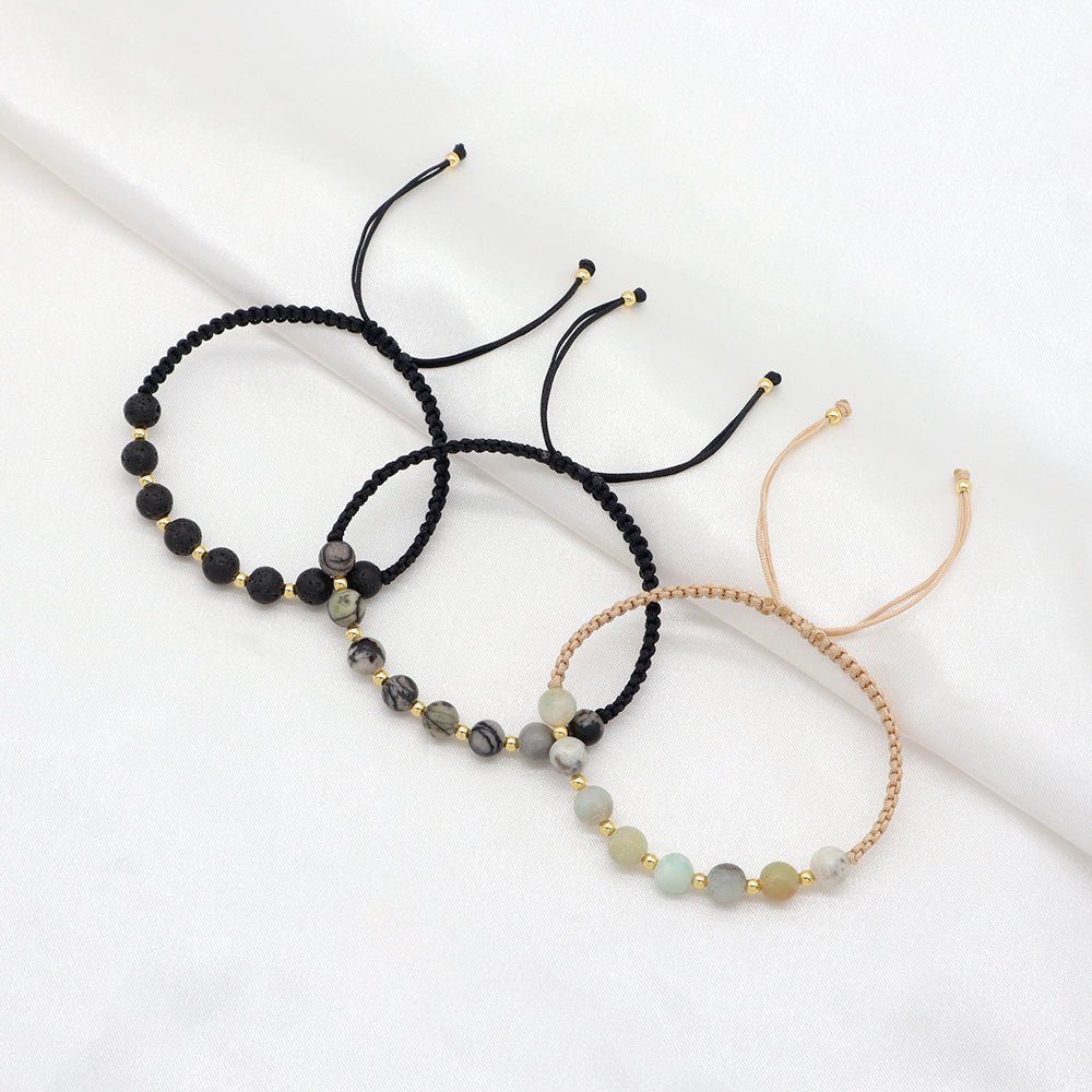 Handmade Customizable Natural Stone Beads Bracelet With Cotton Wire