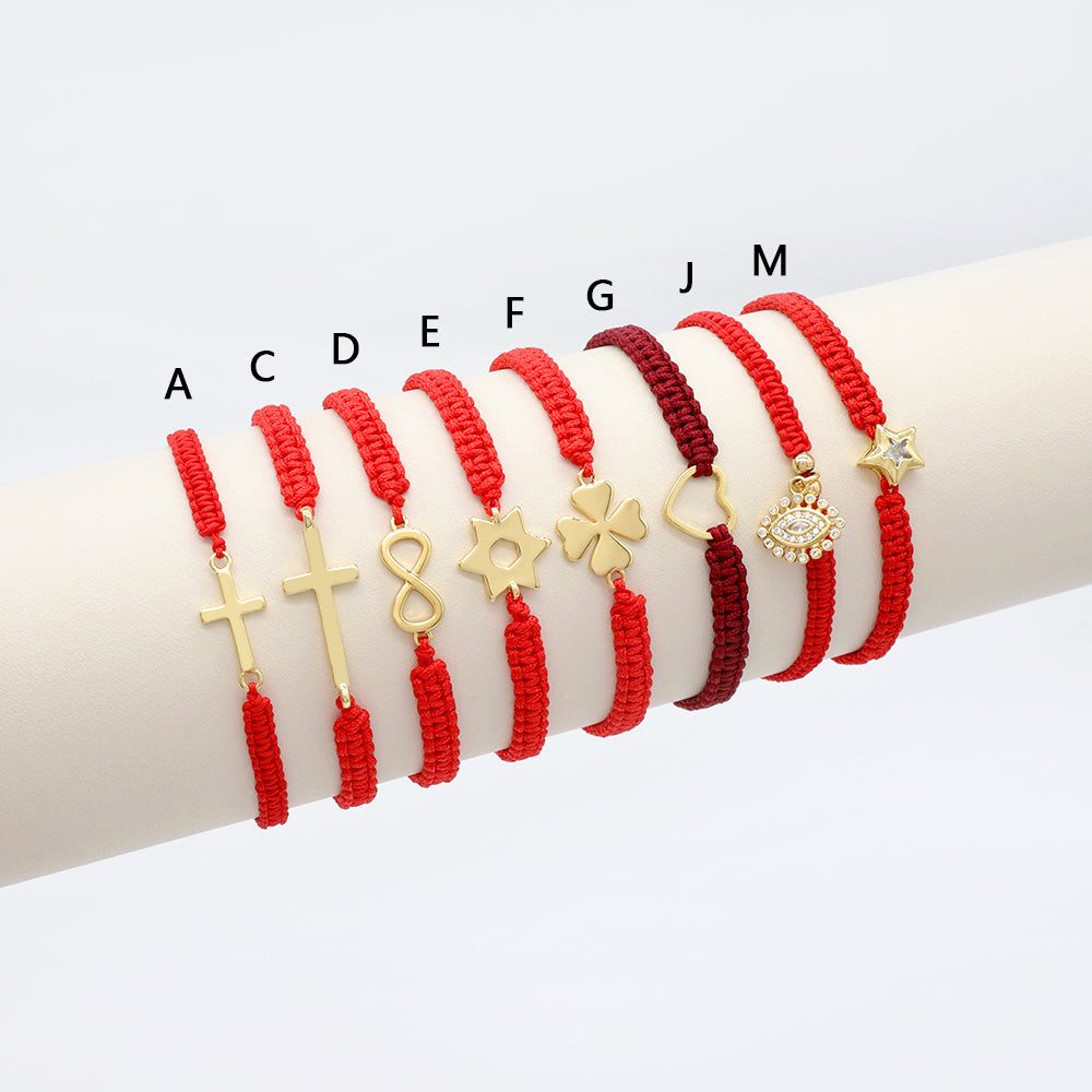 Handmade Customizable Brass Charm Bracelet With Cotton Wire