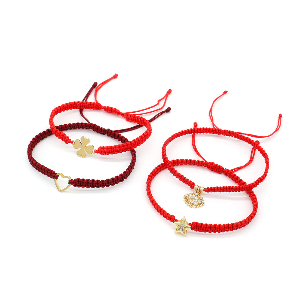 Handmade Customizable Brass Charm Bracelet With Cotton Wire