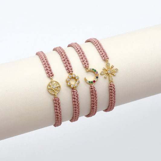 Handmade Customizable Brass Charm Bracelet With Cotton Wire