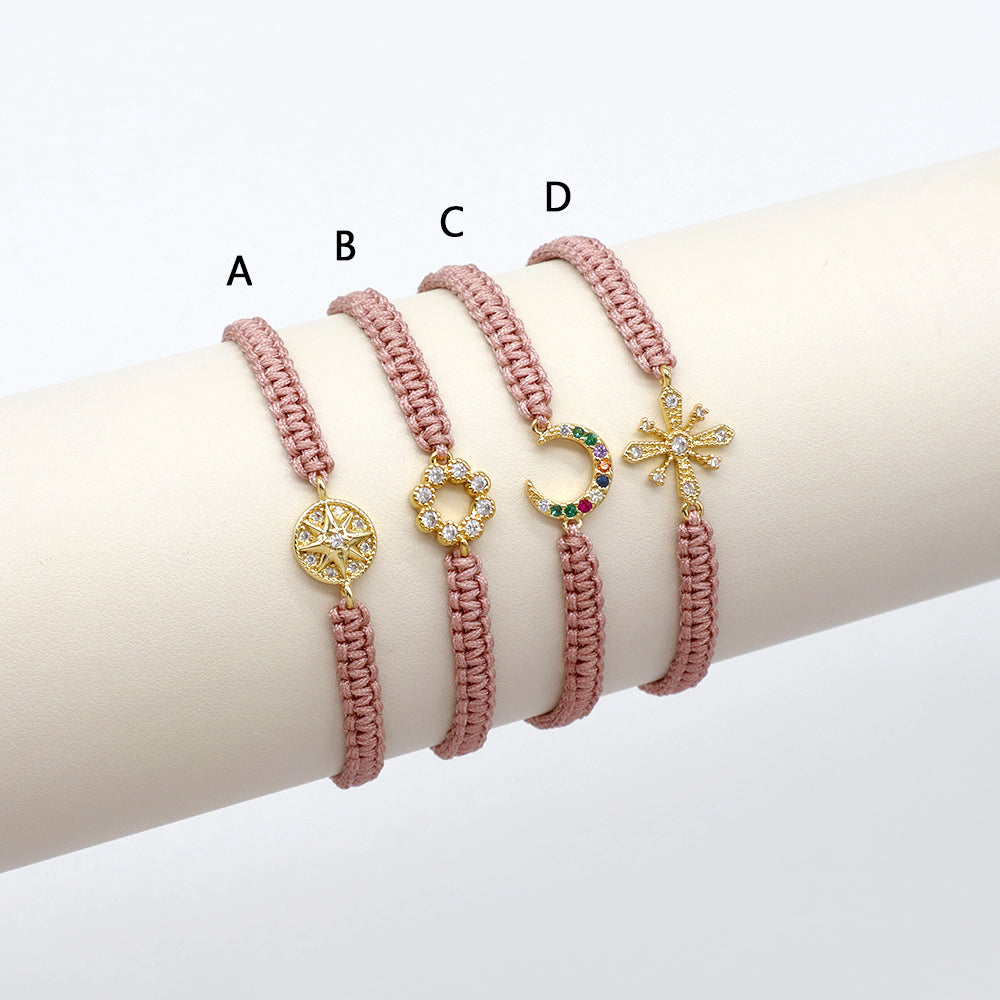 Handmade Customizable Brass Charm Bracelet With Cotton Wire