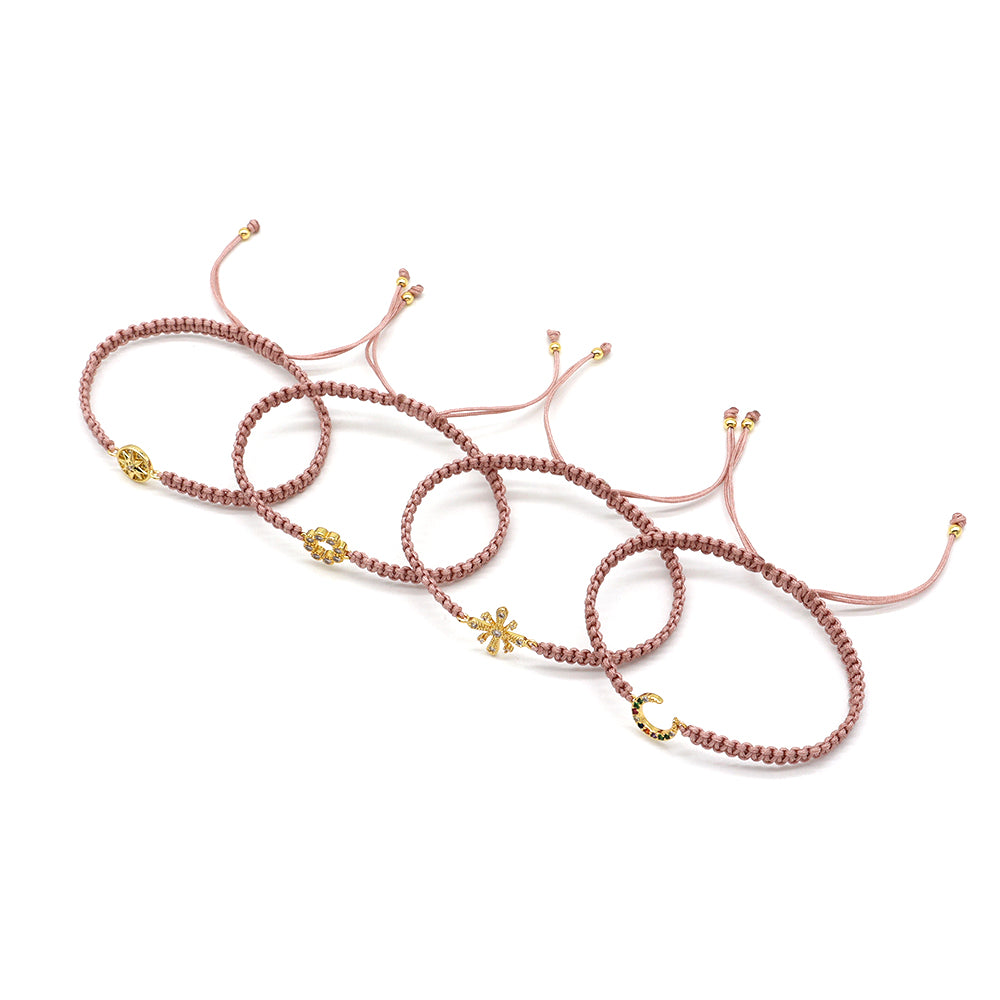 Handmade Customizable Brass Charm Bracelet With Cotton Wire