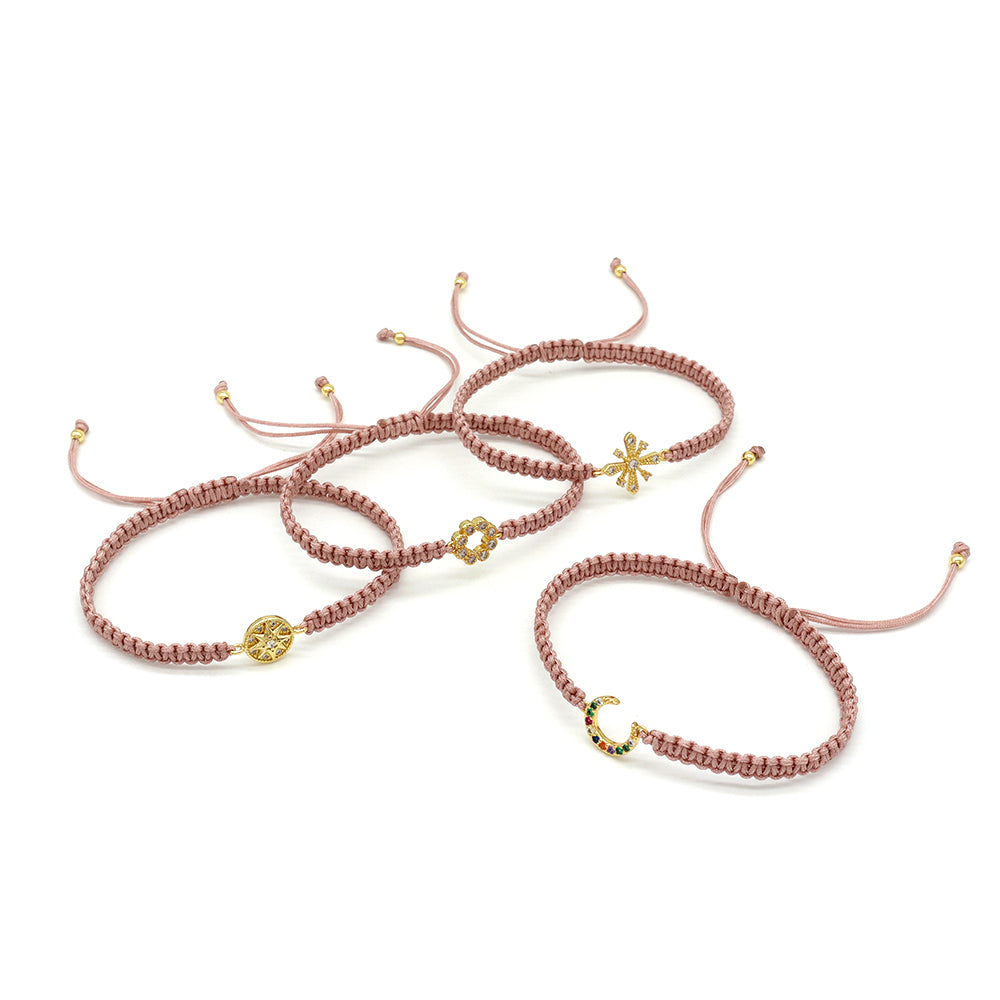 Handmade Customizable Brass Charm Bracelet With Cotton Wire