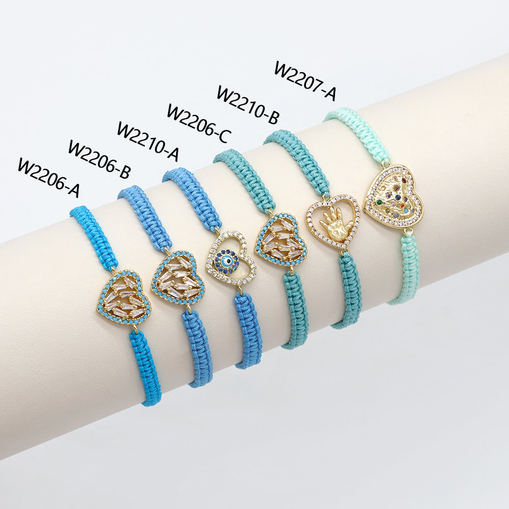 Handmade Customizable Brass Charm Bracelet With Cotton Wire