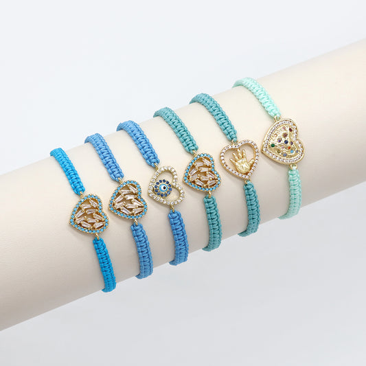 Handmade Customizable Brass Charm Bracelet With Cotton Wire