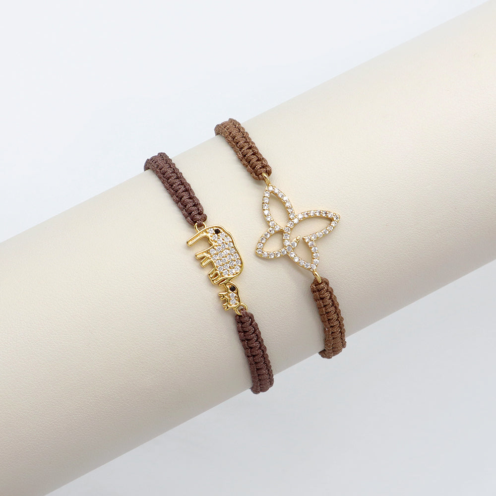 Handmade Customizable Brass Charm Bracelet With Cotton Wire