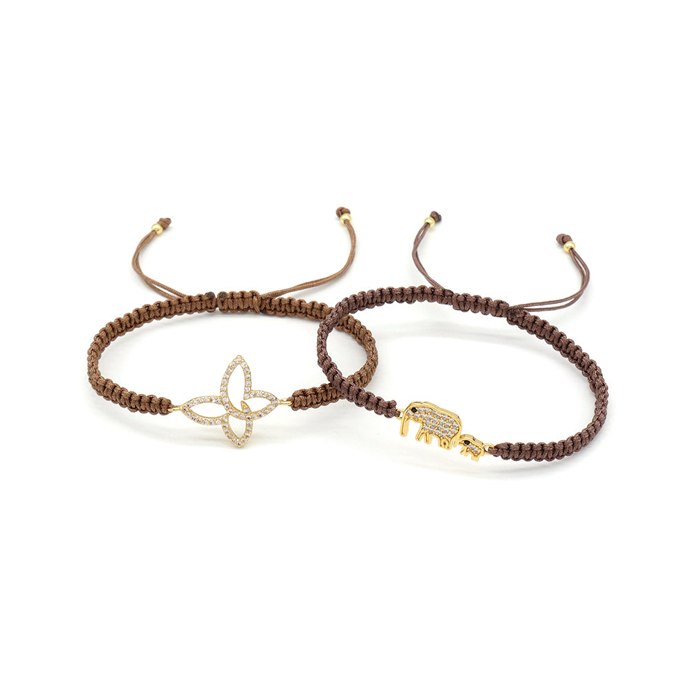 Handmade Customizable Brass Charm Bracelet With Cotton Wire