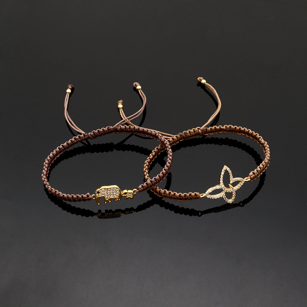 Handmade Customizable Brass Charm Bracelet With Cotton Wire