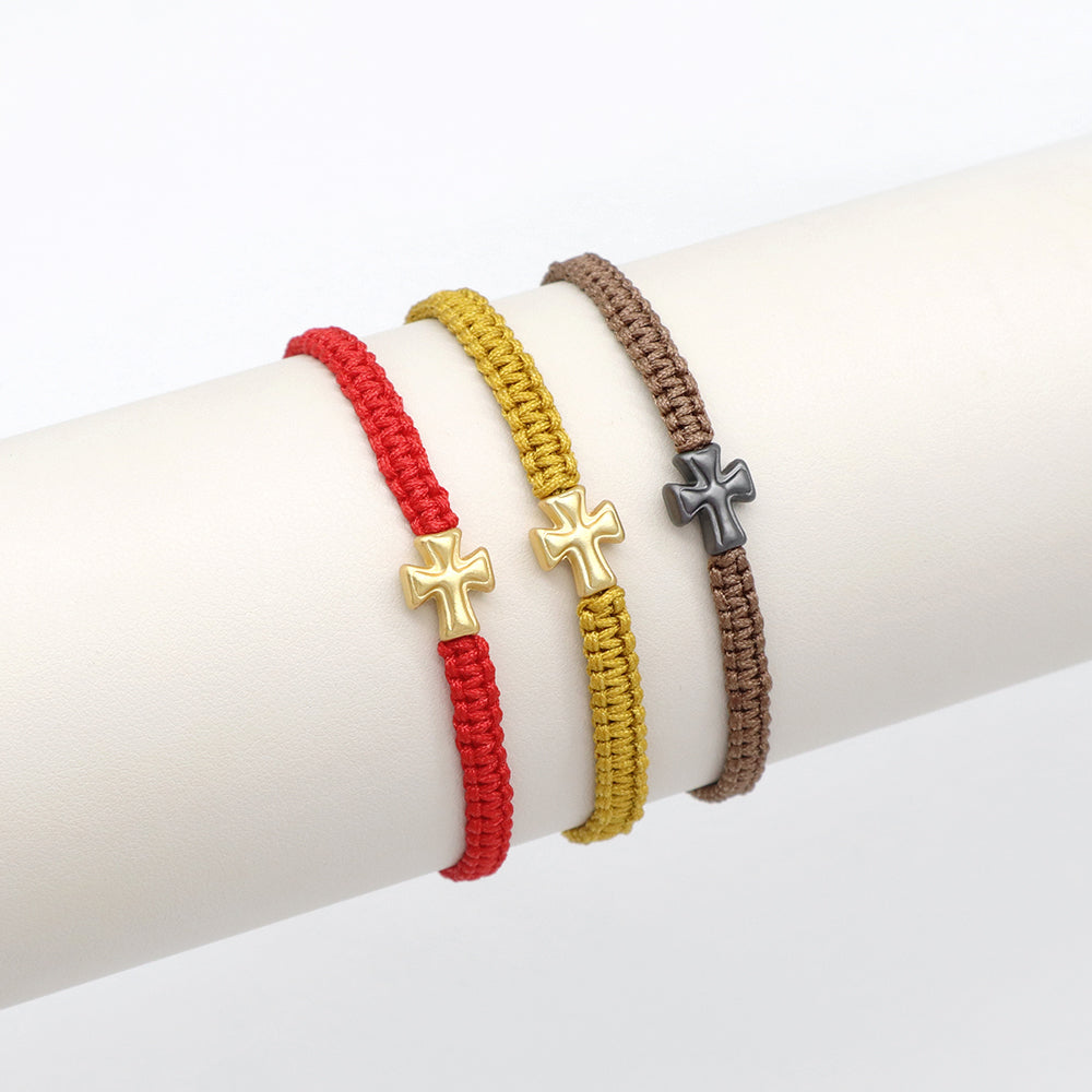 Handmade Customizable Brass Charm Bracelet With Cotton Wire