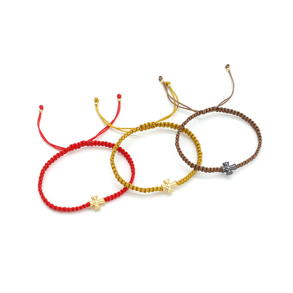 Handmade Customizable Brass Charm Bracelet With Cotton Wire