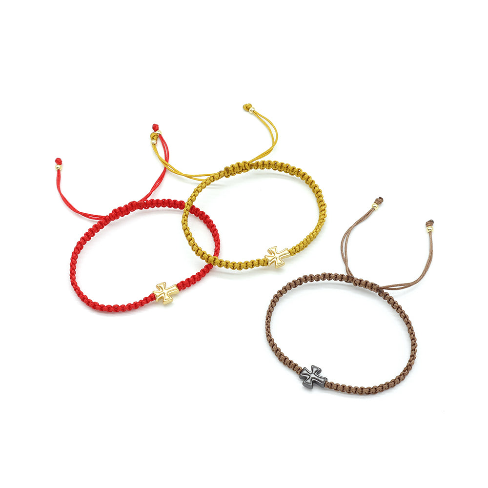 Handmade Customizable Brass Charm Bracelet With Cotton Wire