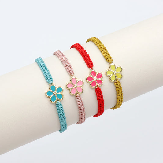 Handmade Customizable Brass Charm Bracelet With Cotton Wire