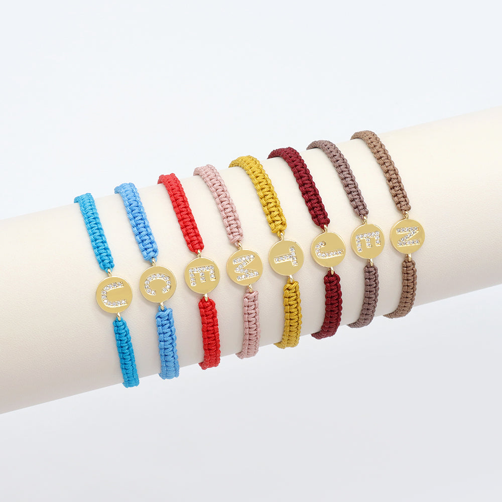 Handmade Customizable Brass Charm Bracelet With Cotton Wire