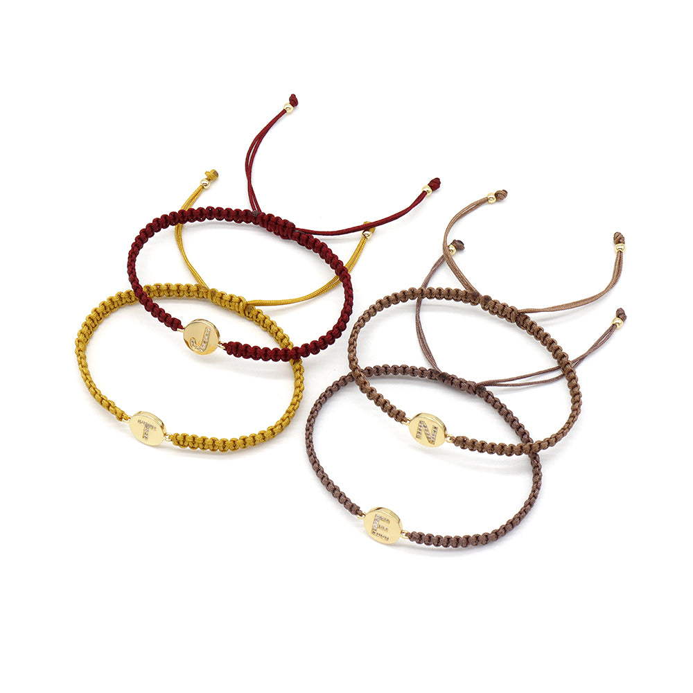 Handmade Customizable Brass Charm Bracelet With Cotton Wire